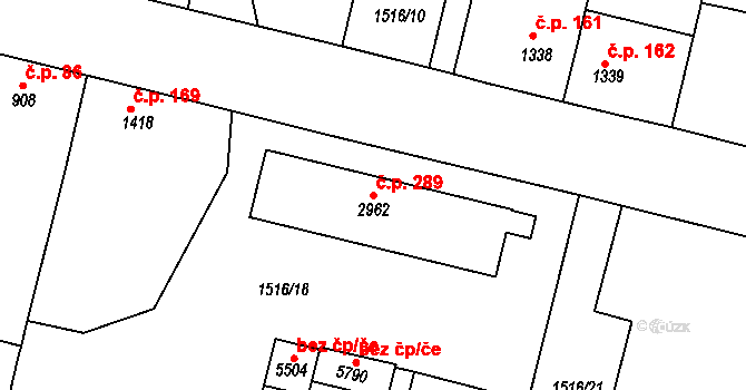 Kryblice 289, Trutnov na parcele st. 2962 v KÚ Trutnov, Katastrální mapa