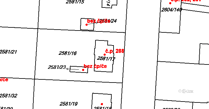 Příbram IV 288, Příbram na parcele st. 2581/17 v KÚ Příbram, Katastrální mapa