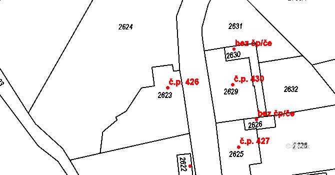 Hodkovice nad Mohelkou 426 na parcele st. 2623 v KÚ Hodkovice nad Mohelkou, Katastrální mapa