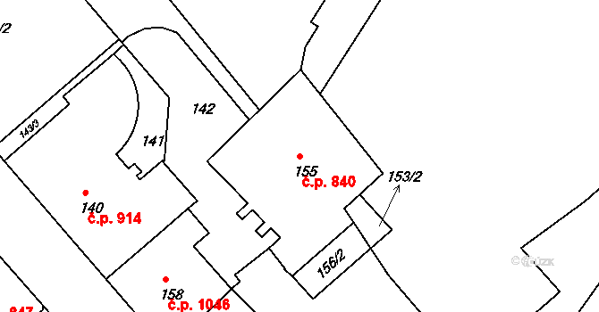 Rumburk 1 840, Rumburk na parcele st. 155 v KÚ Rumburk, Katastrální mapa
