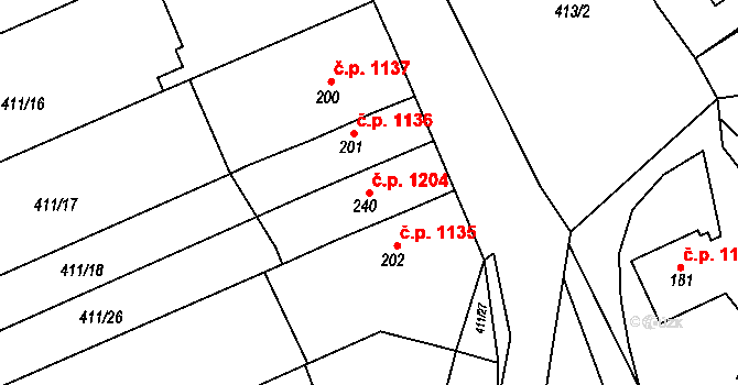 Předklášteří 1204 na parcele st. 240 v KÚ Předklášteří, Katastrální mapa