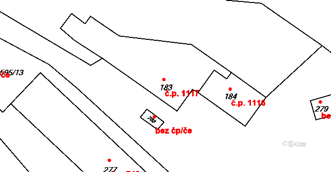 Ivančice 1117 na parcele st. 183 v KÚ Kounické Předměstí, Katastrální mapa