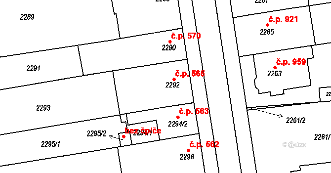 Šlapanice 565 na parcele st. 2292 v KÚ Šlapanice u Brna, Katastrální mapa