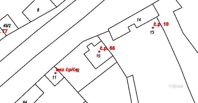 Plinkout 65, Dlouhá Loučka na parcele st. 10 v KÚ Plinkout, Katastrální mapa