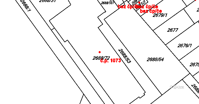 Lobzy 1073, Plzeň na parcele st. 2688/72 v KÚ Plzeň, Katastrální mapa