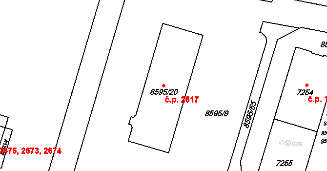 Jižní Předměstí 2617, Plzeň na parcele st. 8595/20 v KÚ Plzeň, Katastrální mapa