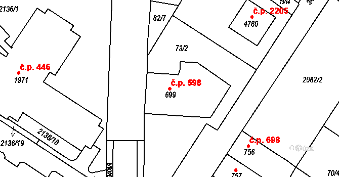 Česká Třebová 598 na parcele st. 699 v KÚ Česká Třebová, Katastrální mapa