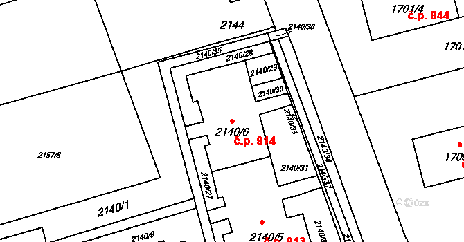 Prostřední Suchá 914, Havířov na parcele st. 2140/6 v KÚ Prostřední Suchá, Katastrální mapa