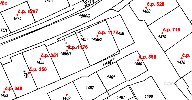 Mutěnice 1177 na parcele st. 1458/2 v KÚ Mutěnice, Katastrální mapa