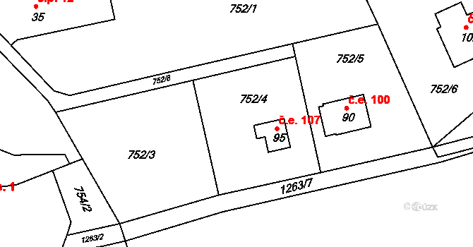 Vojslavice 107, Bystřice na parcele st. 95 v KÚ Kobylí, Katastrální mapa