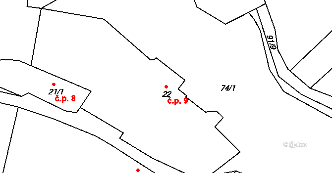 Opatovice 9, Červené Pečky na parcele st. 22 v KÚ Opatovice, Katastrální mapa
