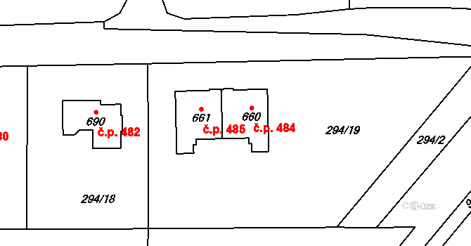 Stará Huť 484 na parcele st. 660 v KÚ Stará Huť, Katastrální mapa