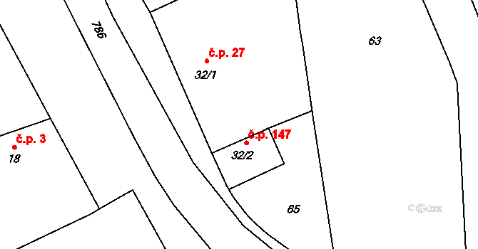 Drahelčice 147 na parcele st. 32/2 v KÚ Drahelčice, Katastrální mapa
