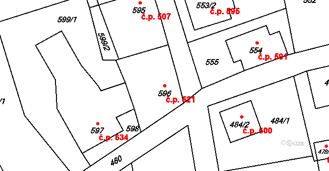 Šluknov 521 na parcele st. 596 v KÚ Šluknov, Katastrální mapa