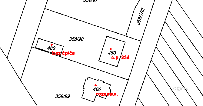 Loukov 234 na parcele st. 459 v KÚ Loukov u Bystřice pod Hostýnem, Katastrální mapa