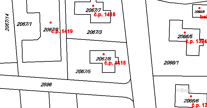 Valašské Meziříčí 1415 na parcele st. 2067/6 v KÚ Valašské Meziříčí-město, Katastrální mapa