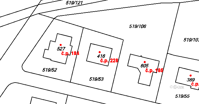Horoušánky 228, Horoušany na parcele st. 416 v KÚ Horoušany, Katastrální mapa