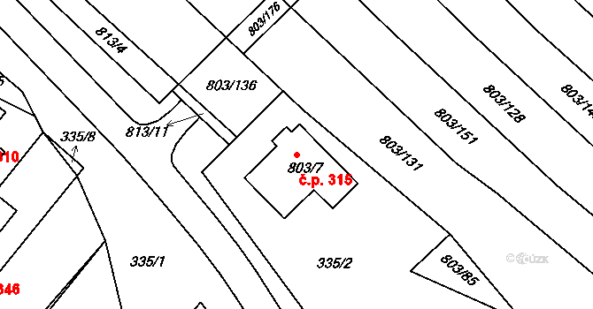 Míkovice 315, Uherské Hradiště na parcele st. 803/7 v KÚ Míkovice nad Olšavou, Katastrální mapa