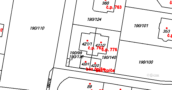 Velké Přílepy 762 na parcele st. 421/1 v KÚ Kamýk u Velkých Přílep, Katastrální mapa