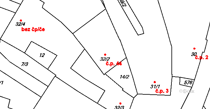 Drválovice 44, Vanovice na parcele st. 32/2 v KÚ Drválovice, Katastrální mapa