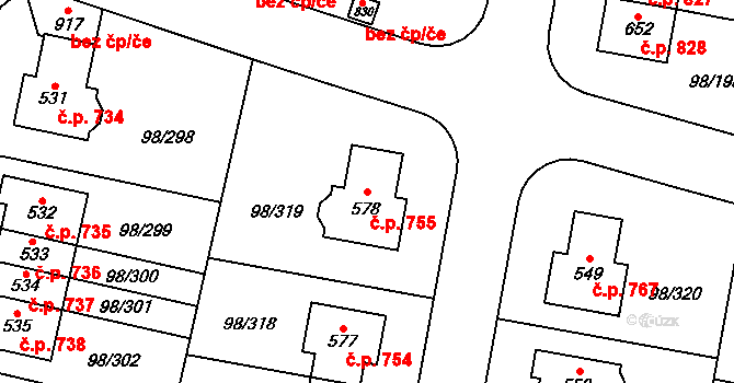 Bašť 755 na parcele st. 578 v KÚ Bašť, Katastrální mapa
