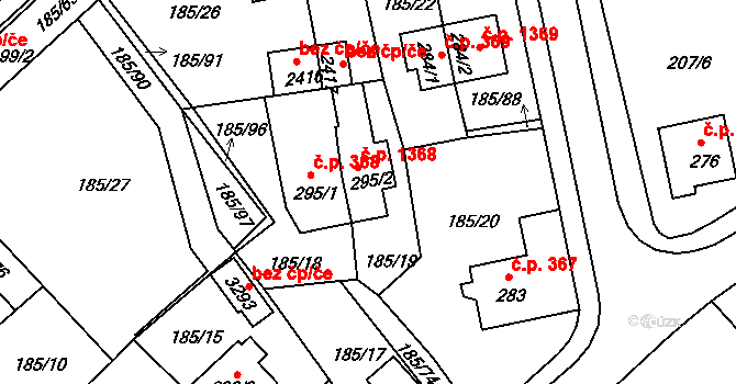 Sezimovo Ústí 1368 na parcele st. 295/2 v KÚ Sezimovo Ústí, Katastrální mapa