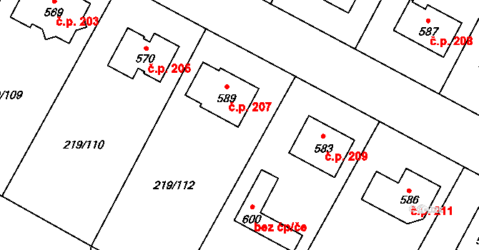 Chotětov 207 na parcele st. 589 v KÚ Chotětov, Katastrální mapa