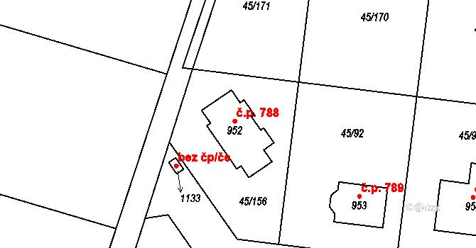 Hovorčovice 788 na parcele st. 952 v KÚ Hovorčovice, Katastrální mapa