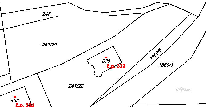 Jistebnice 323 na parcele st. 538 v KÚ Jistebnice, Katastrální mapa