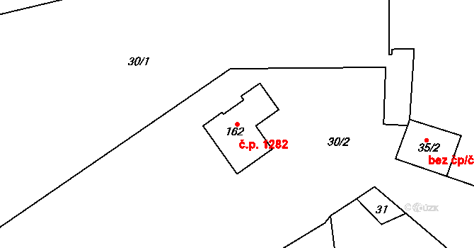 Litovel 1282 na parcele st. 162 v KÚ Chořelice, Katastrální mapa