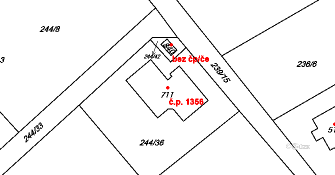 Nová Hospoda 1356, Kamenice na parcele st. 711 v KÚ Štiřín, Katastrální mapa