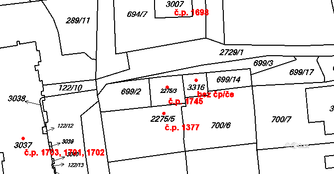 Choceň 1745 na parcele st. 2275/3 v KÚ Choceň, Katastrální mapa
