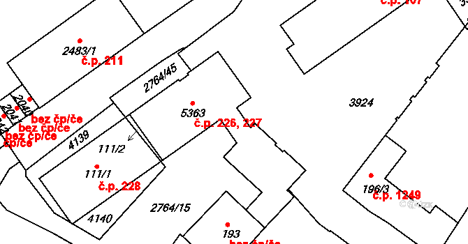 Střed 226,227, Rokycany na parcele st. 5363 v KÚ Rokycany, Katastrální mapa