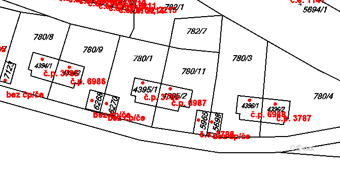 Zlín 6987 na parcele st. 4395/2 v KÚ Zlín, Katastrální mapa