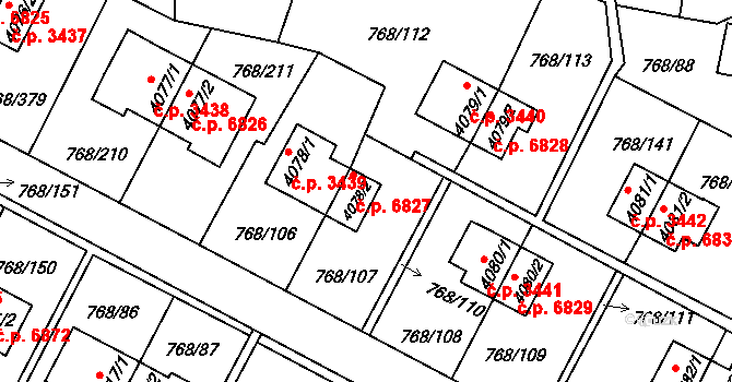 Zlín 6827 na parcele st. 4078/2 v KÚ Zlín, Katastrální mapa