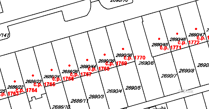 Benešov 1769 na parcele st. 2690/39 v KÚ Benešov u Prahy, Katastrální mapa