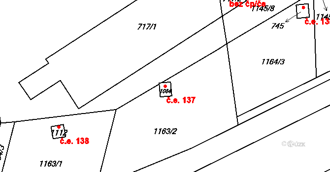 Příluky 137, Zlín na parcele st. 1084 v KÚ Příluky u Zlína, Katastrální mapa