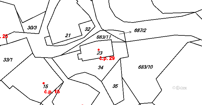 Petrovice u Uhelné Příbramě 29, Uhelná Příbram na parcele st. 23 v KÚ Petrovice u Uhelné Příbramě, Katastrální mapa