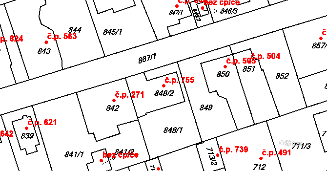 Svinov 755, Ostrava na parcele st. 848/2 v KÚ Svinov, Katastrální mapa