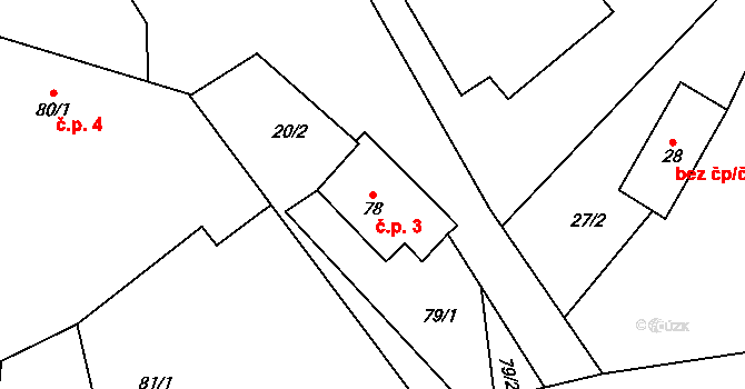 Střemchoví 3, Dolní Loučky na parcele st. 78 v KÚ Střemchoví, Katastrální mapa