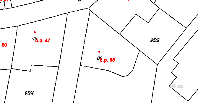 Zlivice 55, Čížová na parcele st. 60 v KÚ Zlivice, Katastrální mapa