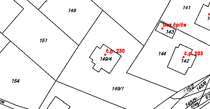 Polnička 230 na parcele st. 149/4 v KÚ Polnička, Katastrální mapa