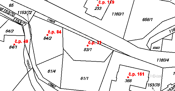 Vlčková 31 na parcele st. 83/1 v KÚ Vlčková, Katastrální mapa