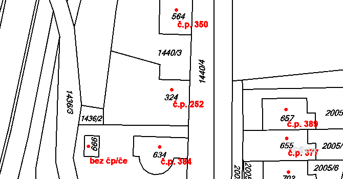 Louky 252, Zlín na parcele st. 324 v KÚ Louky nad Dřevnicí, Katastrální mapa