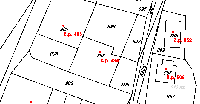Želechovice nad Dřevnicí 484 na parcele st. 898 v KÚ Želechovice nad Dřevnicí, Katastrální mapa