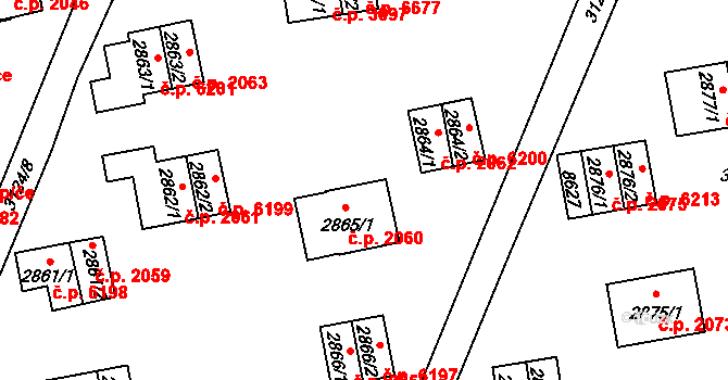 Zlín 2060 na parcele st. 2865/1 v KÚ Zlín, Katastrální mapa