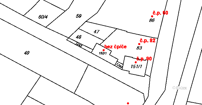 Bařice-Velké Těšany 42078091 na parcele st. 152/1 v KÚ Bařice, Katastrální mapa