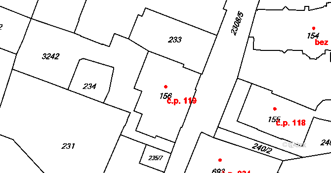 Kateřinky 119, Opava na parcele st. 156 v KÚ Kateřinky u Opavy, Katastrální mapa