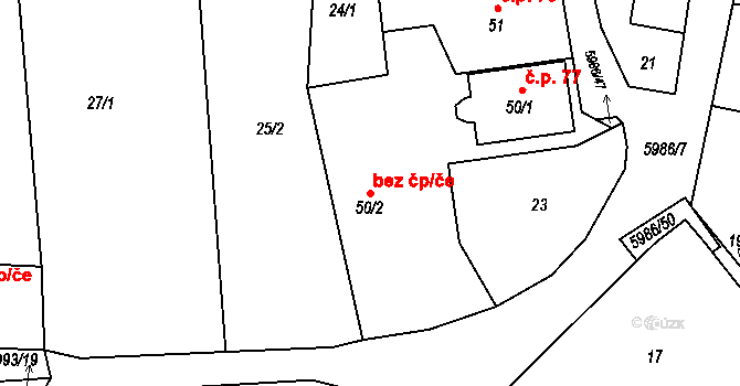 Kamenice 44529091 na parcele st. 50/2 v KÚ Kamenice u Jihlavy, Katastrální mapa