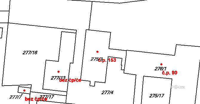 Pávov 153, Jihlava na parcele st. 275/3 v KÚ Pávov, Katastrální mapa